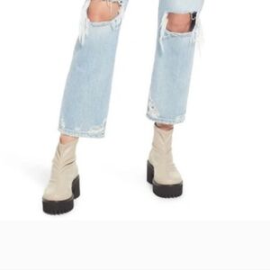 FRAME Boot Croyden Platform Ruched Sock Bootie 5.5 Chunky Heel Lug Sole